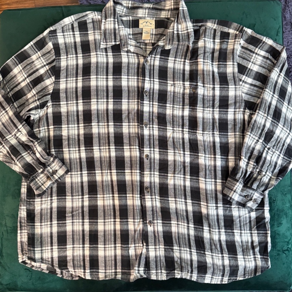 Blue Mountain Mens 3XL Flannel Shirt Black White Plaid Long Sleeve